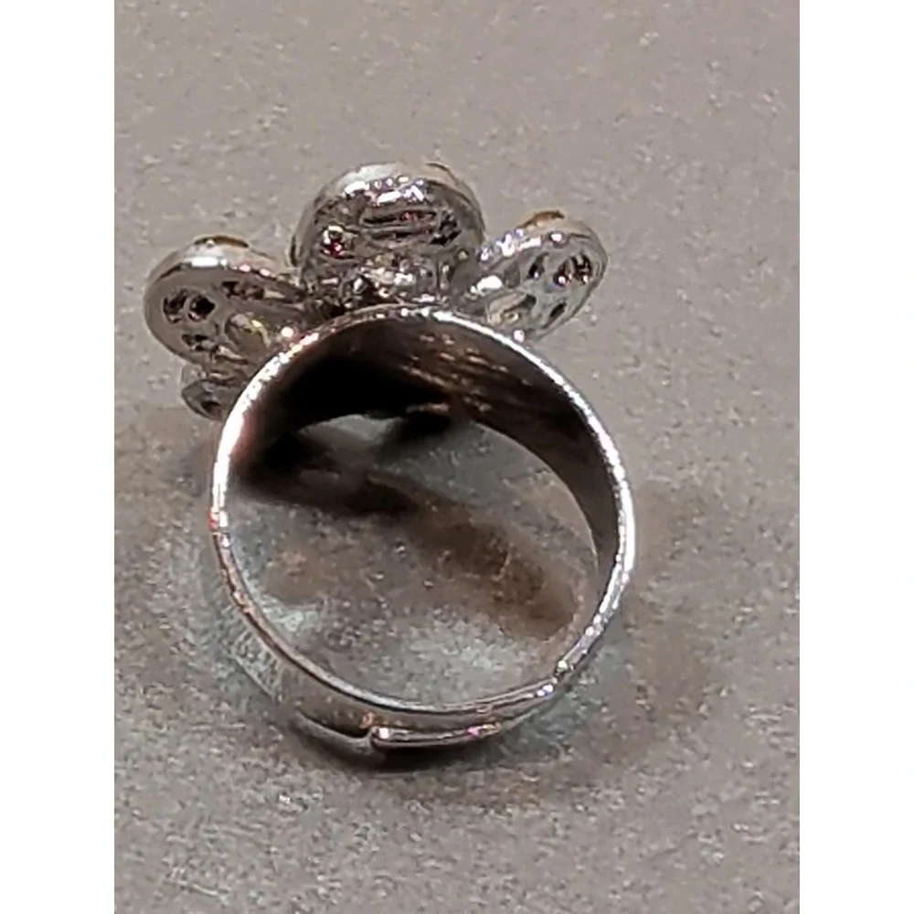 Silver Tone Yellow Champagne Stone Flower Ring Adjustable Floral Band